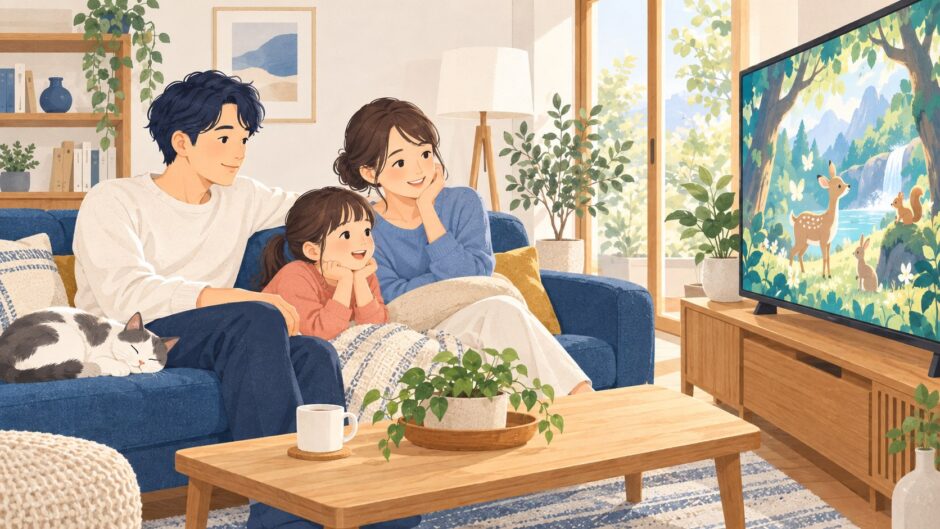 イラスト：家族で動画を楽しむ