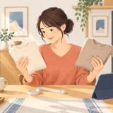 イラスト：服のサイズや素材を見比べる