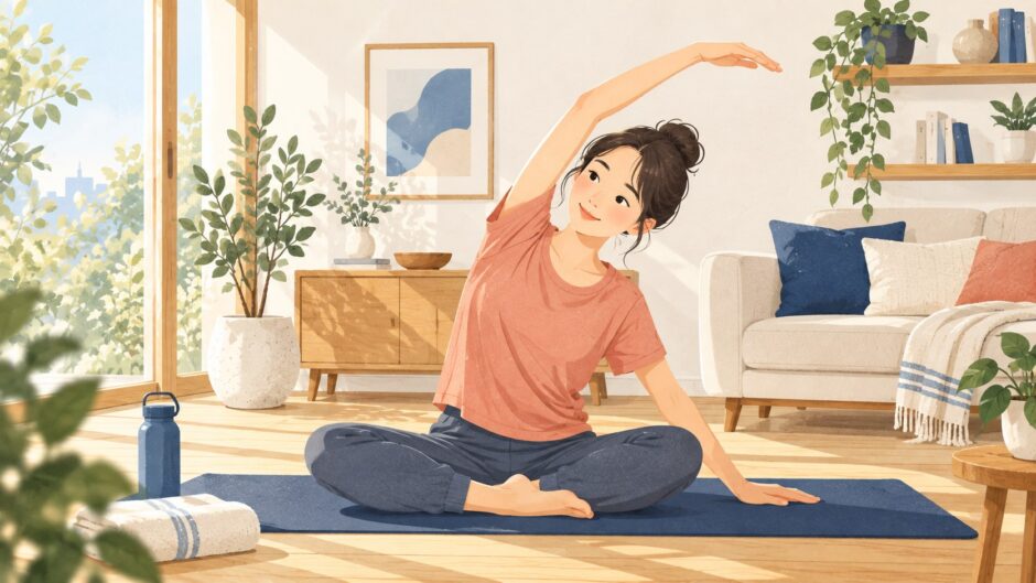 イラスト：自宅でヨガを楽しむ
