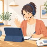 イラスト：自宅で英会話を練習する