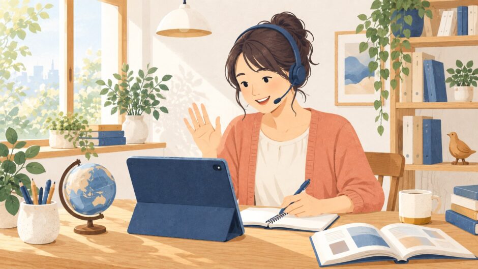 イラスト：自宅で英会話を練習する