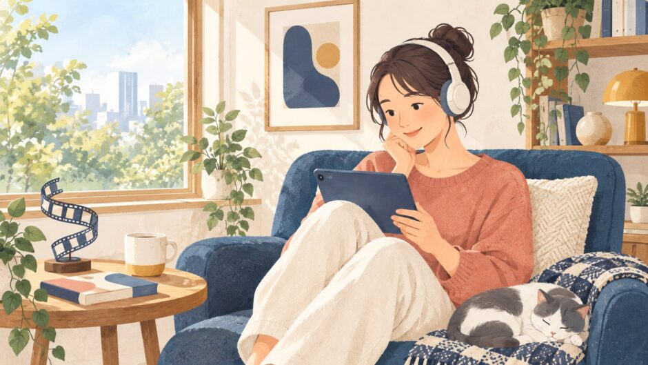 イラスト：自宅で配信コンテンツを楽しむ
