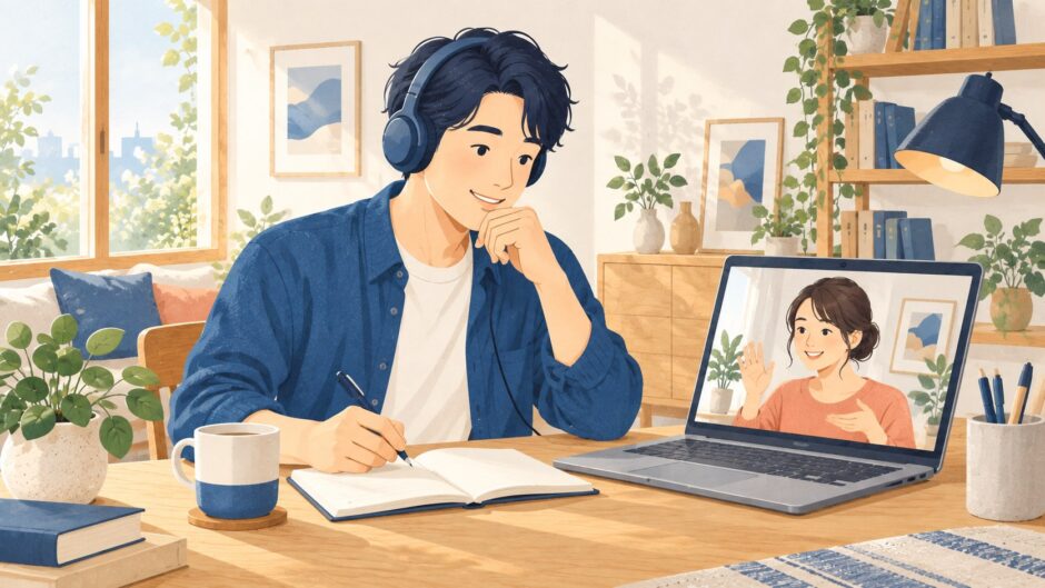 イラスト：オンライン英会話で話す