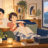 イラスト:家で映画を楽しむ