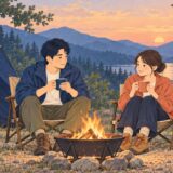 イラスト：キャンプと焚き火を楽しむ