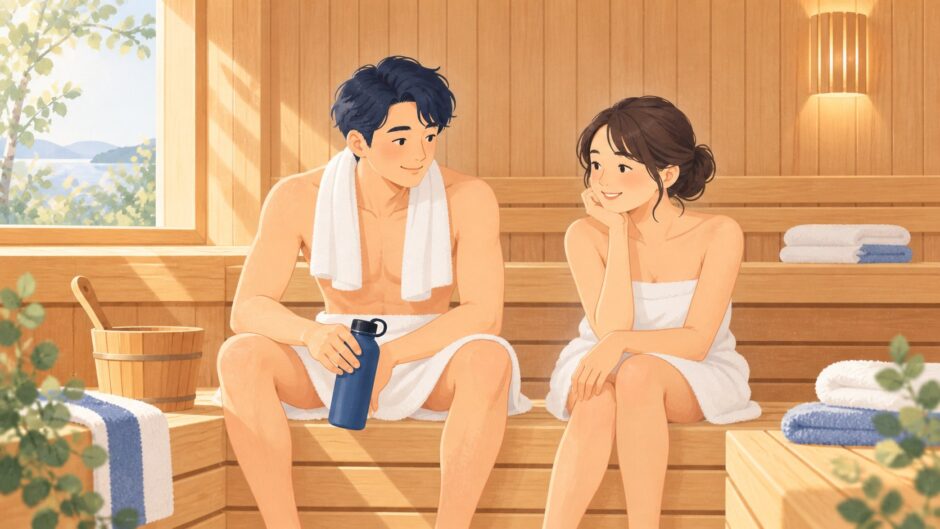 イラスト：サウナの準備をする