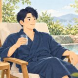 イラスト:サウナの後にひと息つく