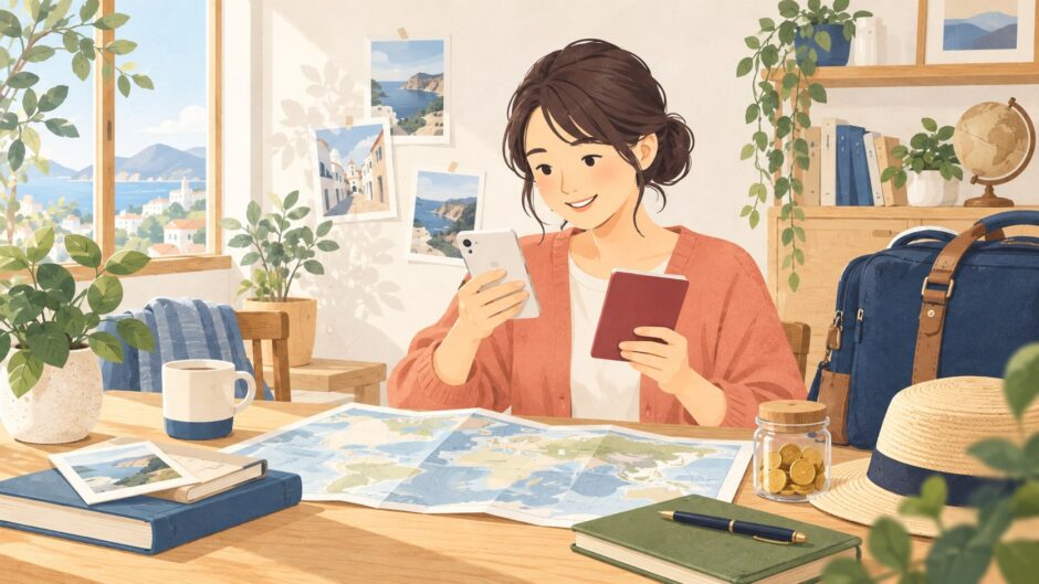 イラスト：旅行とポイントを計画する