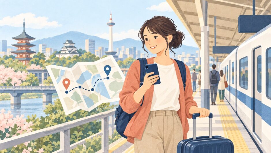 イラスト：海外旅行の移動と体験を計画する
