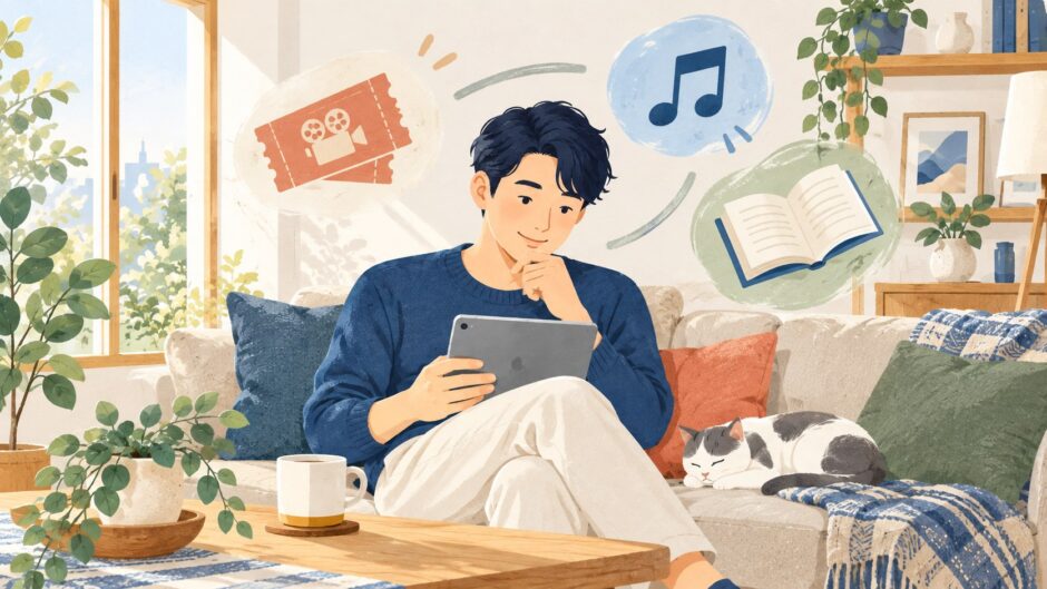 イラスト：動画と会員特典を楽しむ