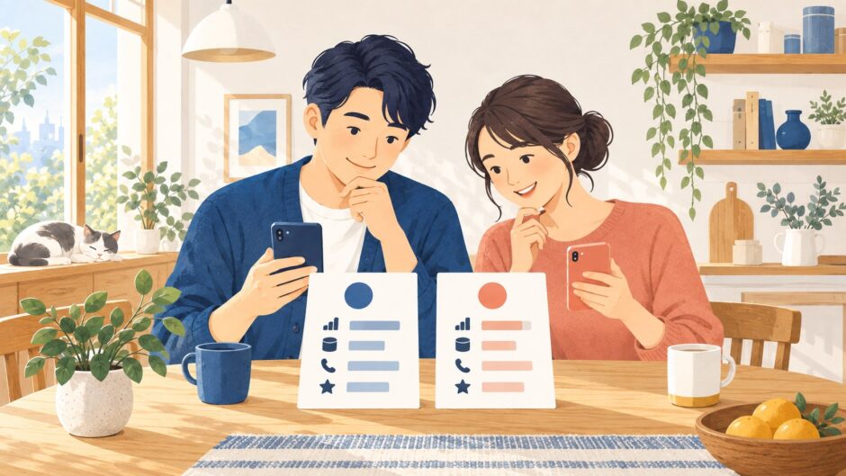 イラスト：2つのスマホプランを比較する